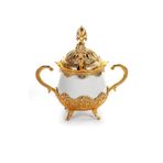 İhvan Online Kapaklı ve Kaşıklı Lüks Porselen Şekerlik Lokumluk Gümüş Gold