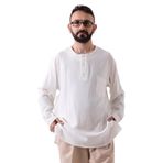 İhvan Online Krem Erkek Rahat Kesim 3 Düğmeli Sıfır Yaka Hac ve Umre Şile Bezi Gömlek Krem L