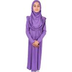 İhvan Online Pratik Başörtülü Tek Parça Çocuk Namaz Elbisesi 8-12 Yaş - Mor - Standart