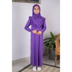 ihvan online Pratik Başörtülü Tek Parça Çocuk Namaz Elbisesi 8-12 Yaş - Mor