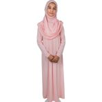 ihvan online Pratik Başörtülü Tek Parça Çocuk Namaz Elbisesi 8-12 Yaş - Pudra