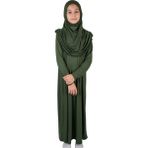 İhvan Online Pratik Başörtülü Tek Parça Çocuk Namaz Elbisesi 8-12 Yaş - Yeşil - Standart