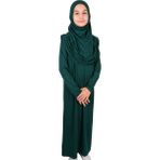 İhvan Online Pratik Başörtülü Tek Parça Çocuk Namaz Elbisesi 8-12 Yaş - Zümrüt Yeşili - Standart