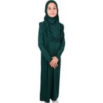 ihvan online Pratik Başörtülü Tek Parça Çocuk Namaz Elbisesi 8-12 Yaş - Zümrüt Yeşili
