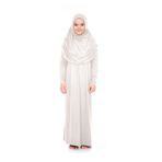 ihvan online Pratik Başörtülü Tek Parça Kız Çocuk Namaz Elbisesi 9-11 Yaş Krem