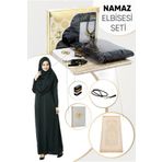 ihvan online Pratik Başörtülü Tek Parça Namaz Elbisesi Gelin Bohçası Çeyizlik Seccade Seti - Siyah