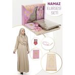 İhvan Online Pratik Başörtülü Tek Parça Namaz Elbisesi ve Seccade Seti Pembe Pembe 48-50