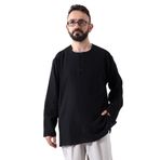 İhvan Online Siyah Erkek Rahat Kesim 3 Düğmeli Sıfır Yaka Hac ve Umre Şile Bezi Gömlek Siyah 3XL