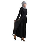 İhvan Online Siyah İkili Abaya Transparan Kristal Taşlı Kemerli Tesettür Ferace Siyah 42