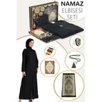 İhvan Online Siyah Kadın Pratik Başörtülü Fermuarlı Tek Parça Namaz Elbisesi Seccade Seti Siyah 48