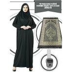 İhvan Online Tek Parça Namaz Elbisesi - Siyah - 5015 Seccade Zikirmatik - Üçlü Takım Siyah Battal