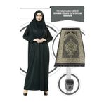 İhvan Online Tek Parça Namaz Elbisesi - Siyah - 5015 ve Seccade ve Zikirmatik - Üçlü Takım Siyah Battal