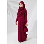 İhvan Online Tek Parça Pratik Başörtülü Çocuk Namaz Elbisesi Bordo Polyester Düz Klasik - 8 - 9 Yaş