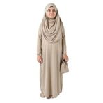 İhvan Online Tek Parça Pratik Başörtülü Çocuk Namaz Elbisesi Krem Krem 6-7 Yaş