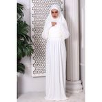 ihvan online Tek Parça Pratik Başörtülü Robalı Namaz Elbisesi - 8015 (Kırık Beyaz)