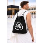 İhvan Online Üç Vavlı Hac Umre Terlik Çantası, Suya Dayanıklı, Büzmeli Ayarlanabilir Torba Sırt Çantası - Siyah - 35X42