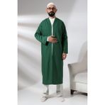 İhvan Online Yeşil Erkek Namaz Elbisesi V Yaka Düğmesiz Önü Açık Namaz Cübbesi - XL