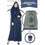 İhvan Tek Parça Namaz Elbisesi - Lacivert - 5015 ve Seccade ve Zikirmatik - Üçlü Takım - 2XL - 3XL