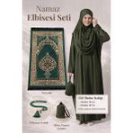 İhvan Tek Parça Namaz Elbisesi - Seccade - Tesbih - Ibadet Seti - Haki - 2XL - 3XL