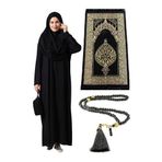 İhvan Tek Parça Namaz Elbisesi - Seccade - Tesbih - İbadet Seti - Siyah