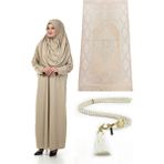 İhvan Tek Parça Namaz Elbisesi - Seccade - Tesbih - Ibadet Seti - Vizon - L - XL