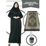 İhvan Tek Parça Namaz Elbisesi - Siyah - 5015 ve Seccade ve Zikirmatik - Üçlü Takım - 2XL - 3XL