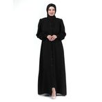 İhvanonline 24353 Siyah Hakim Yaka Pileli Ribana Kol Tesettür Ferace