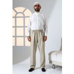 ihvanonline Erkek Rahat Kesim Beli Lastikli Cepli Hac ve Umre Kumaş Şalvar Pantolon - Krem Rengi (İSR)