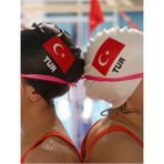 Ikavi Türk Bayrağı Tur Baskılı Silikon Deniz ve Havuz Bonesi - Beyaz - Standart