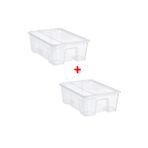 IKEA 2 Adet Kapaklı Saklama Kutusu 39x28x14 Cm İkea 2'li Set Plastik Şeffaf Kutu Düzenleme Kabı