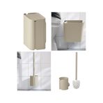 IKEA 2 li Banyo Seti Çöp Kovası ve Tuvalet Fırçası Paslanmaz Çelik - Duvara Asılabilir Bej