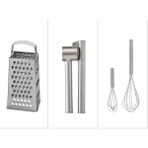IKEA 2'li Çırpıcı(Pabjuda)+Çelik Rende(Idealisk)+Çelik Sarımsak Ezici(Koncis) - 3 LÜ SET - Gümüş