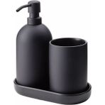 IKEA 3 Parça Banyo Seti, Siyah Renk Meridyendukkan Stoneware Sabunluk Seti - Tek Ebat