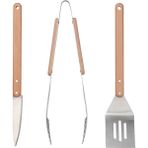 IKEA 3 Parça Barbekü Mangal Gereçleri Uzunluklar: 42 cm Seti Paslanmaz Çelik Maşa, Bıçak ve Spatula Set Ahşap Sap - Kahverengi