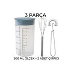 IKEA 3lü Set 2 Adet Paslanmaz Çelik Çırpıcı 1 Adet 500 Ml Plastik Ölçü Kabı Shaker