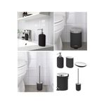 IKEA 5'li Banyo Seti Çöp Kovası (ÇELİK) - Diş Fırçalık Sabunluk Tuvalet Fırçası (PORSELEN) Siyah