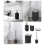 IKEA 5'li Banyo Seti Siyah Çelik Malzemeden Çöp Kovası Diş Fırçalık Sabunluk Suya Dayanıklı
