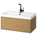 IKEA ANGSJÖN/BACKSJÖN lavabo dolabı kombinasyonu meşe görünümlü - 69521234