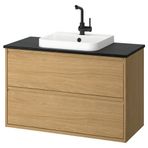 IKEA ANGSJÖN/TOLKEN/BACKSJÖN lavabo dolabı kombinasyonu meşe görünümlü-siyah mermer görünüm - 89521600