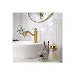 IKEA Banyo Sabunluk Seti Gold Renk-Cam Sıvı Sabunluk-Diş Fırçalık-Cam Kutu 3 Lü 0009876