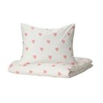 Ikea BARNDRÖM nevresim ve yastık kılıfı, 150x200/50x60 cm, kalp desenli beyaz/pembe