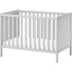 IKEA Bebek Karyolası Açık Gri Renk 60x120 cm Masif Kayın Ağacı Malzemeden Güvenli Tasarım