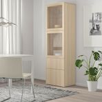 IKEA Besta 59300860 Şeffaf Cam Meşe Görünümlü Dolap