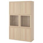 IKEA BESTA dolap kombinasyonu ağartılmış meşe görünümlü-beyaz meşe görünümlü-şeffaf cam - 09421567