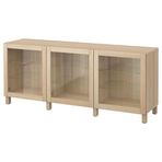 IKEA BESTA dolap kombinasyonu ağartılmış meşe görünümlü-beyaz meşe görünümlü-şeffaf cam - 79139928