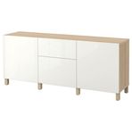 IKEA BESTA dolap kombinasyonu ağartılmış meşe görünümlü-parlak cila-beyaz - 89412719