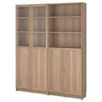 IKEA BILLY cam/panel kapaklı kitaplık meşe görünümlü - 49581865