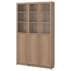 IKEA BILLY cam/panel kapaklı kitaplık meşe görünümlü - 89581849