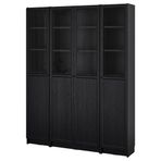 IKEA BILLY cam/panel kapaklı kitaplık siyah meşe görünümlü - 49483544