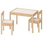 IKEA Çocuk Masa-Sandalye Seti MeridyenDukkan Beyaz-Çam, 3 Parça Set